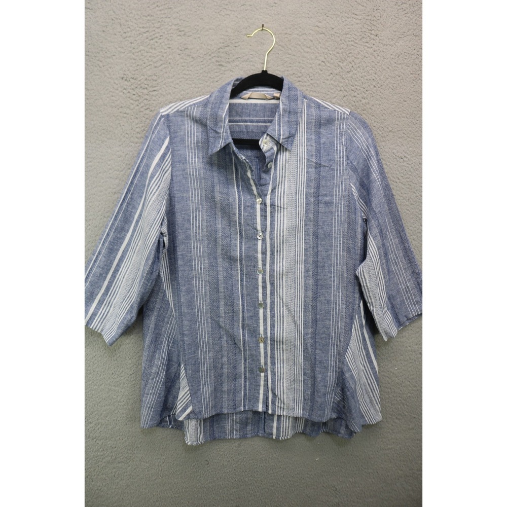 Soft Surroundings Linen Blend 3/4 Sleeve Striped Tunic-Small-Button Up-Preppy